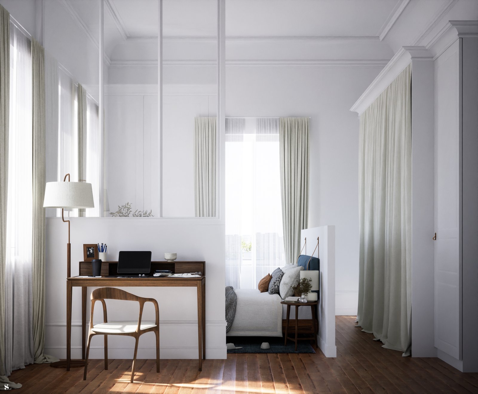 Le Murmure des Moulures - Chambre & Bureau - Version Verrière - Vue 1 - Sandra Leclerc