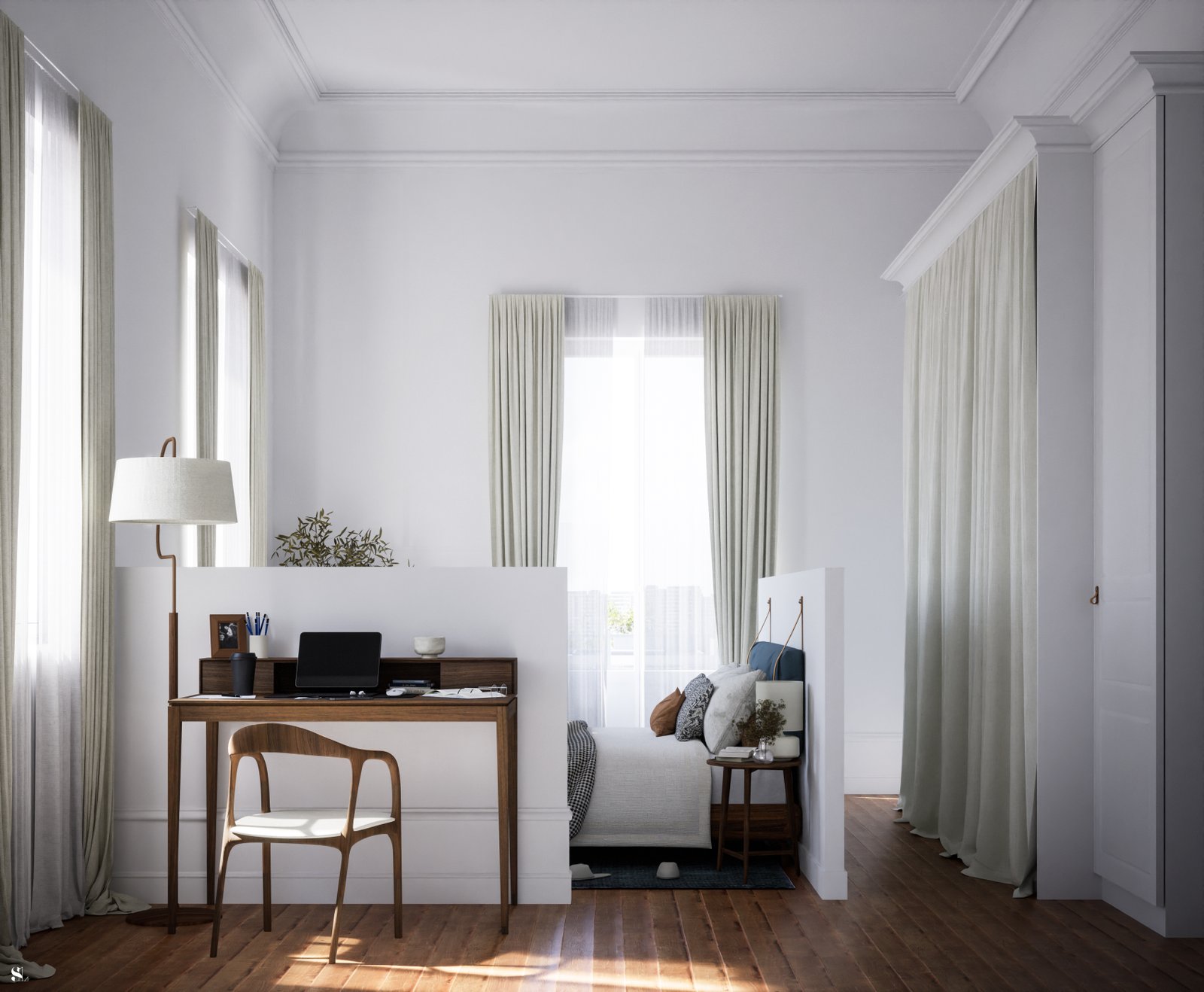Le Murmure des Moulures - Chambre & Bureau - Version Demi-Cloison - Vue 1 - Sandra Leclerc